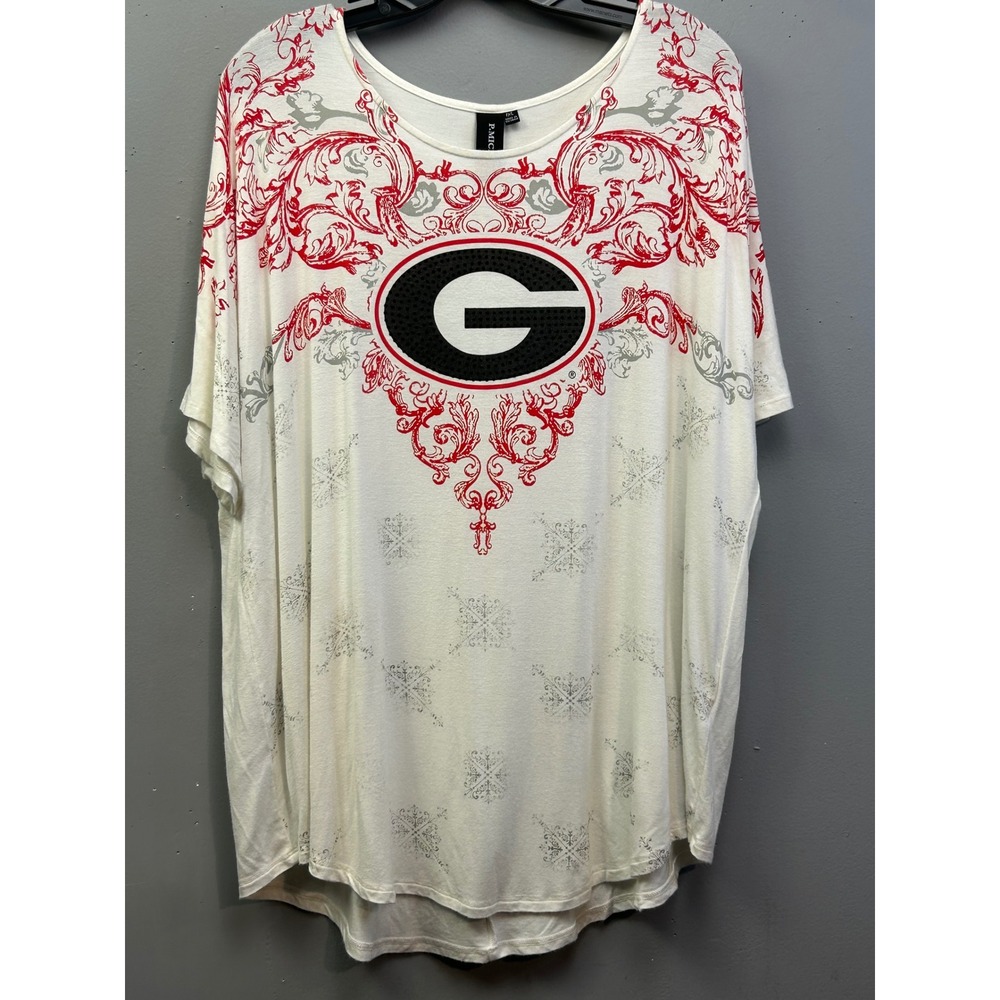 P. Michael USA Top Women 1XL White Georgia Bulldogs Rhinestone Dawgs Graphic